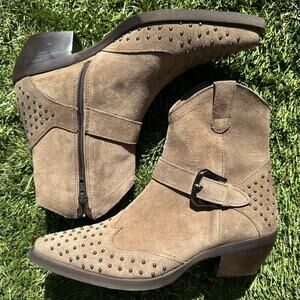 Emanuele Crasto Suede Studded Western Cowgirl Boho Point Toe Ankle Booties 6.5